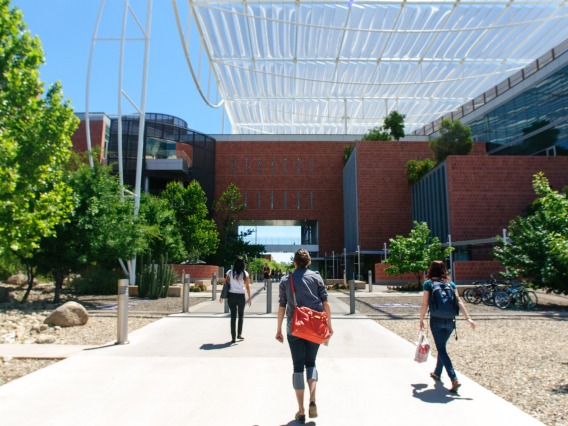 students walking on UAHS campus