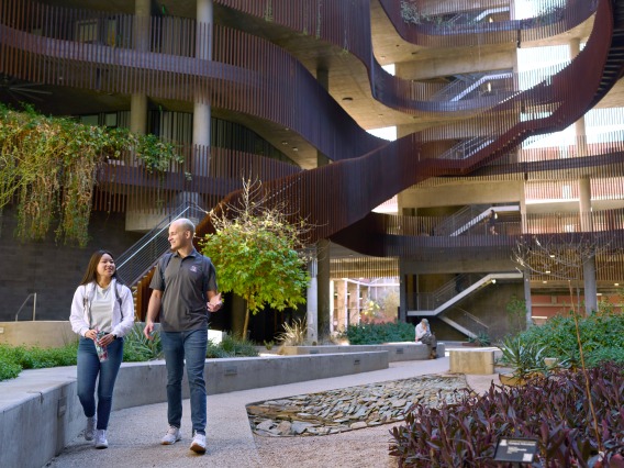 Students walking through the ENR2 courtyard