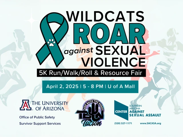 Wildcats Roar Against Sexual Violence event flyer with host logos - U of A, SACASA and TBTN