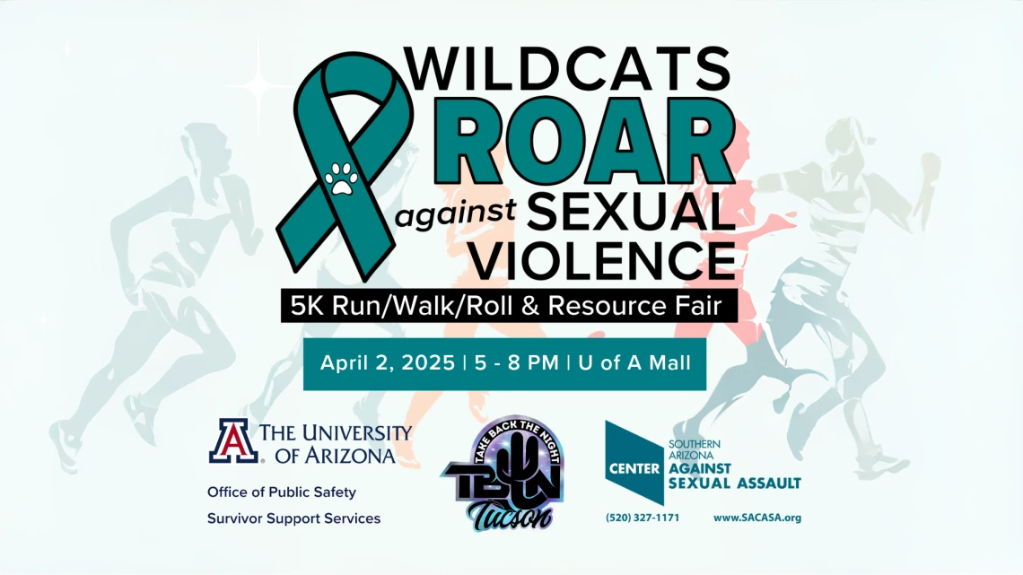 Wildcats Roar Against Sexual Violence event flyer with host logos - U of A, SACASA and TBTN