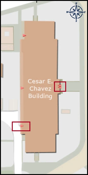 map image with identified entrance for Chavez Building