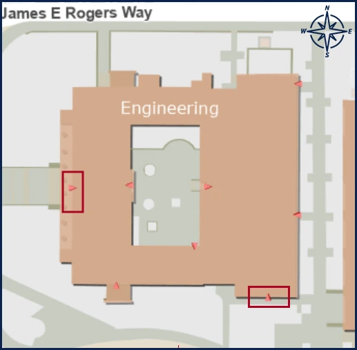map image with identified entrance for Engineering
