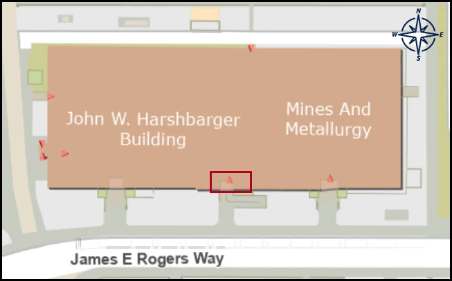 map image with identified entrance for John W. Harshbarger building 