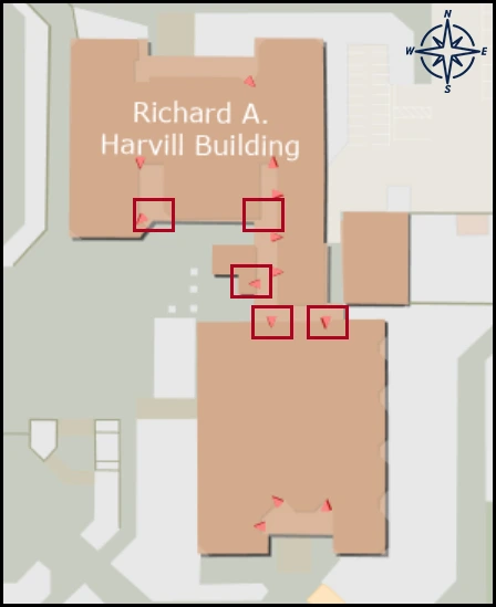 map image with identified entrance for Harvill building