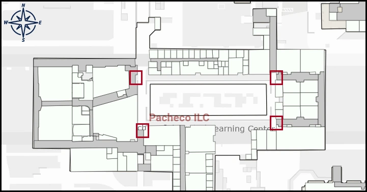 map image with identified entrances with classroom detail for Manual Pacheco ILC
