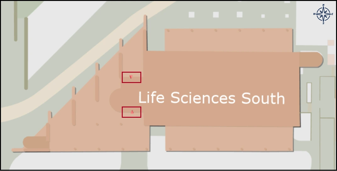 map image with identified entrance for Life Sciences South 