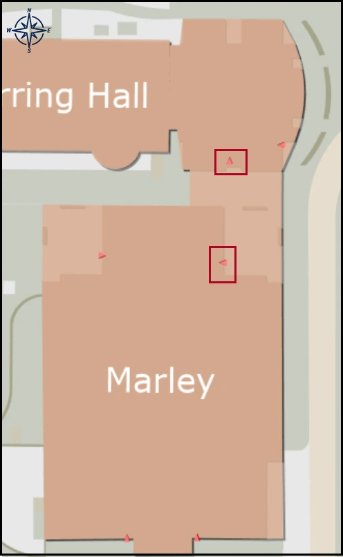 map image with identified entrance for Marley building