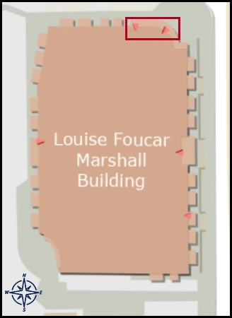 map image with identified entrance for Marshall Building 