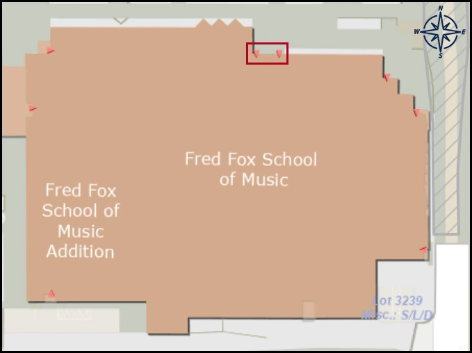 map image with identified entrance for Fred Fox School of Music