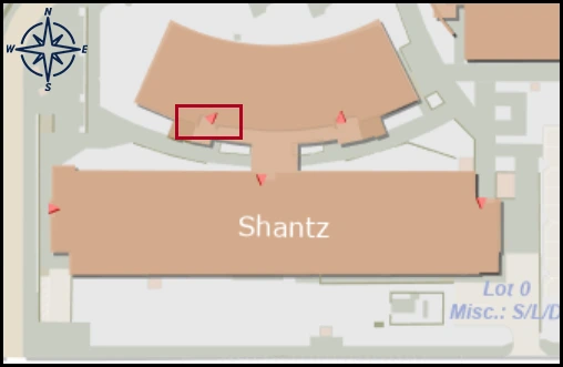 map image with identified entrance for Shantz building 