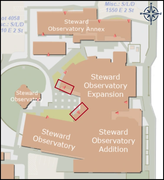 map image with identified entrances for Steward Observatory building
