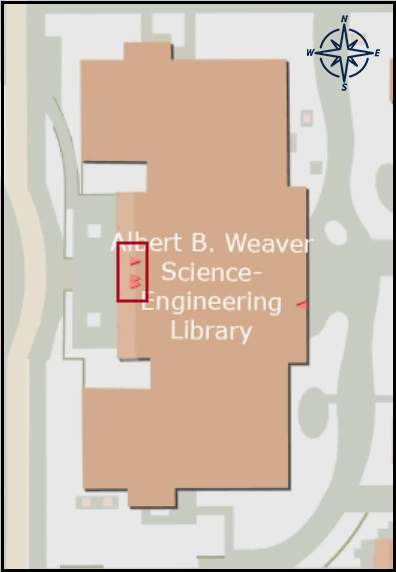 map image with identified entrance for Albert B. Weaver Science-Engineering Library