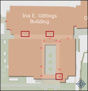 map image with identified entrance for Ina E. Gittings building